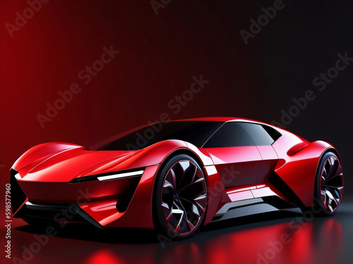Red EV supercar, EV car, futuristic design, beautiful red color, isolated background. Generative AI.