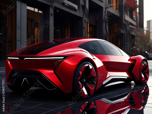 Red EV supercar, EV car, futuristic design, beautiful red color, isolated background. Generative AI. © PNG&Background Image