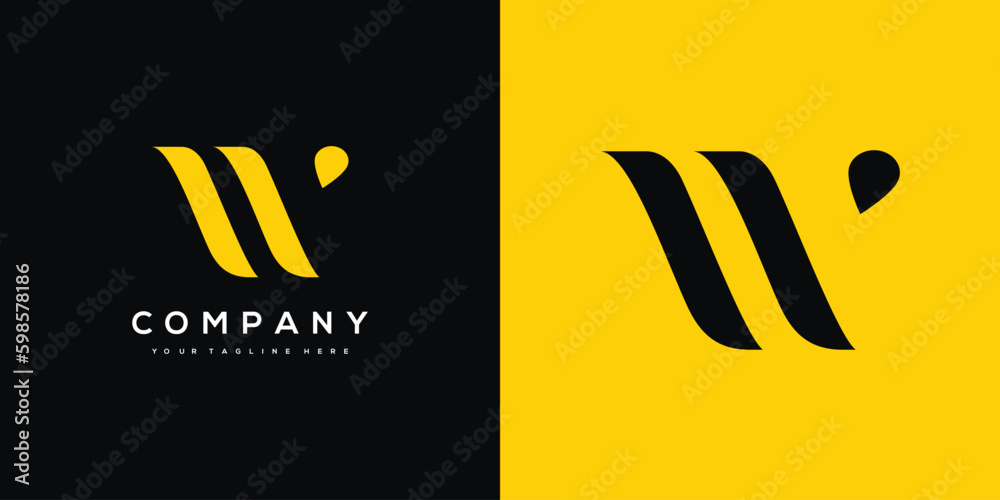 Minimal Innovative Initial WV logo and WV logo. Letter W  WV VW creative elegant Monogram. Premium Business logo icon. Black and yellow color on background. W LOGO - obrazy, fototapety, plakaty 