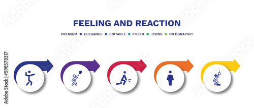 set of feeling and reaction filled icons. feeling and reaction filled icons with infographic template.flat icons such as amazing human, hopeful human, sore human, full hopeless vector.