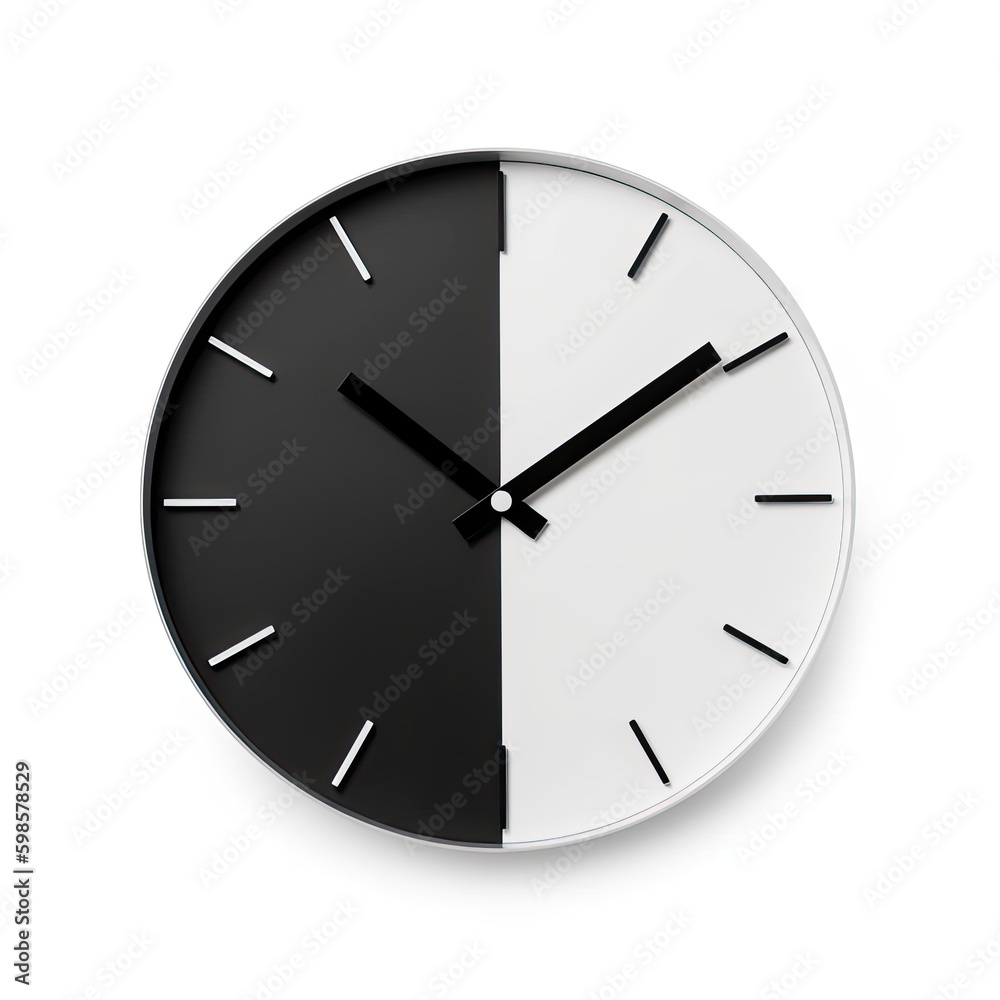 Decorative wall clock with a minimalist design isolated on a white background, generative ai Decorative wall clock with a minimalist design isolated on a white background, generative ai