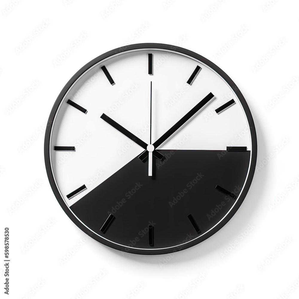 Decorative wall clock with a minimalist design isolated on a white background, generative ai Decorative wall clock with a minimalist design isolated on a white background, generative ai