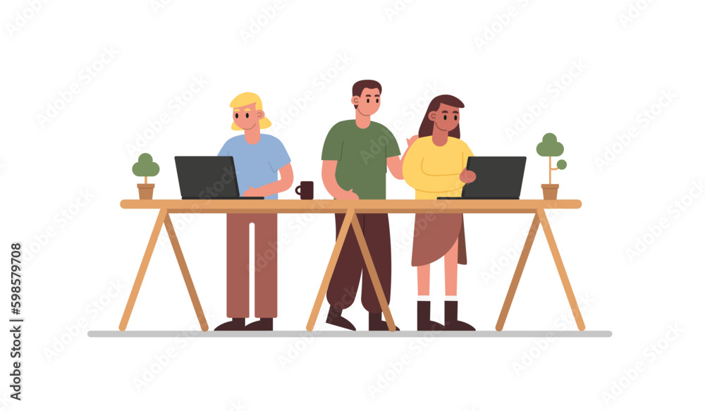 Concept of different workers doing project together in coworking