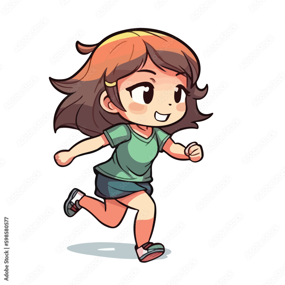 Cute little girl run and happy cartoon flat character vector illustration Cute little girl run and happy cartoon flat character vector illustration