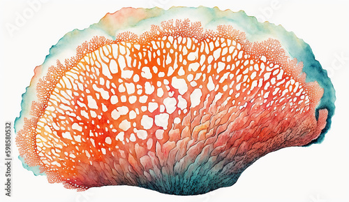 Fototapeta Naklejka Na Ścianę i Meble -  Hand drawn watercolor of underwater coral reef shell. Generative AI