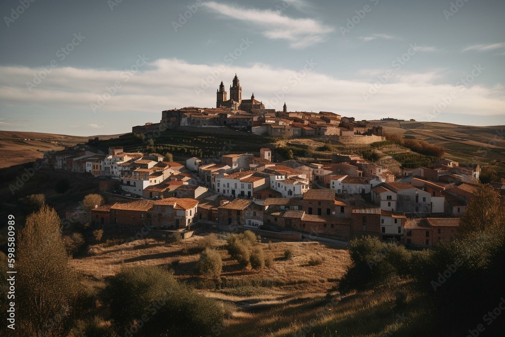 The Spanish town of Zafra in Extremadura region against a backdrop. Generative AI