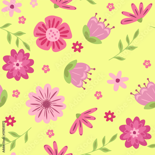 Seamless pattern with beautiful flowers and leaves