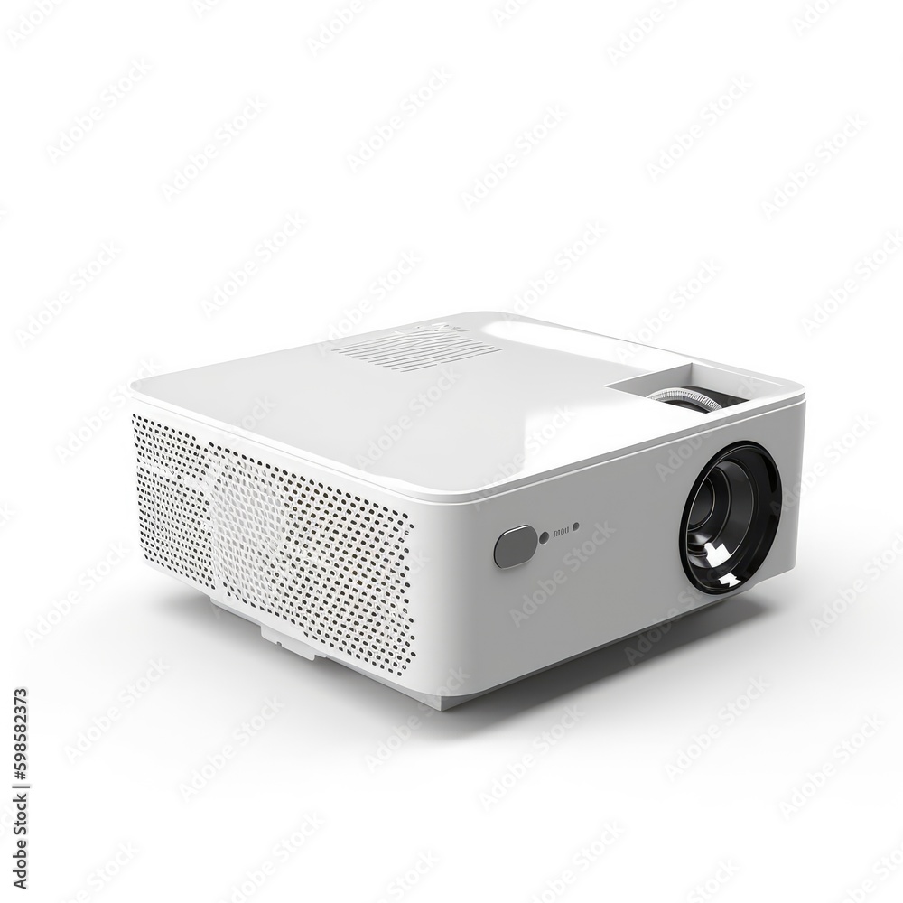 Portable projector with a built - in speaker isolated on a white background, generative ai Portable projector with a built - in speaker isolated on a white background, generative ai