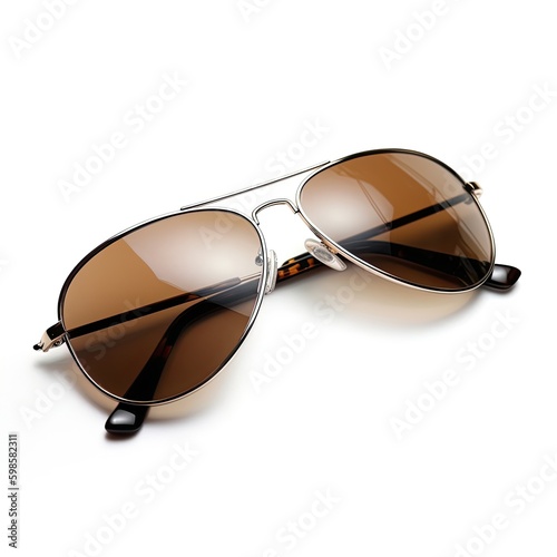  Polarized aviator sunglasses isolated on a white background, generative ai