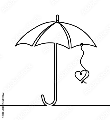 Abstract umbrella with heart as line drawing on white background