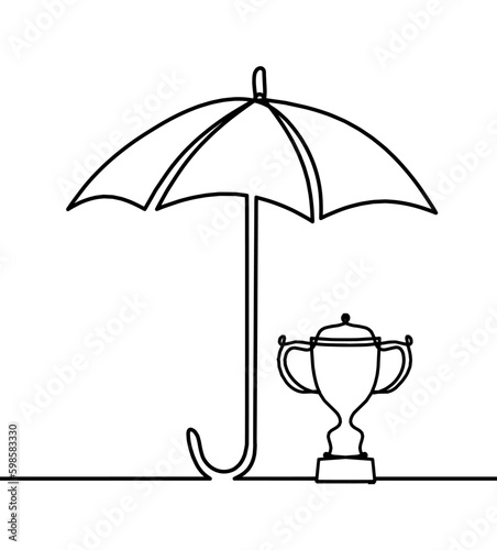 Abstract umbrella with dollar as line drawing on white background