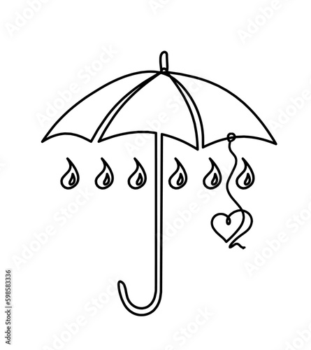 Abstract umbrella with heart as line drawing on white background