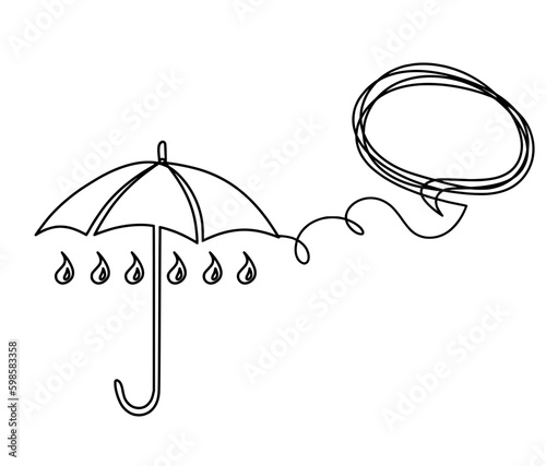 Abstract umbrella with comment as line drawing on white background