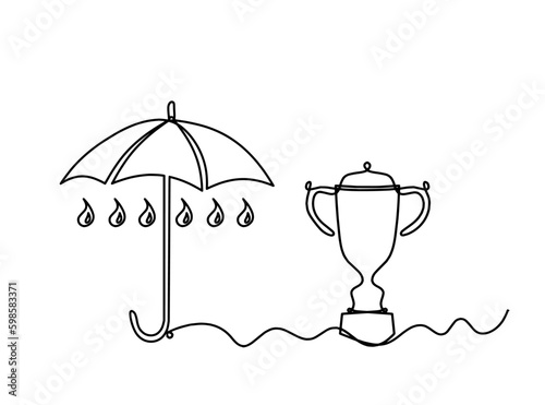 Abstract umbrella with dollar as line drawing on white background