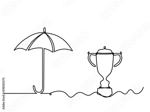 Abstract umbrella with dollar as line drawing on white background