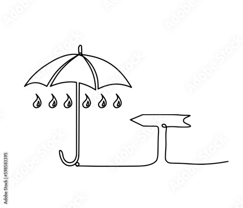 Abstract umbrella with direction as line drawing on white background