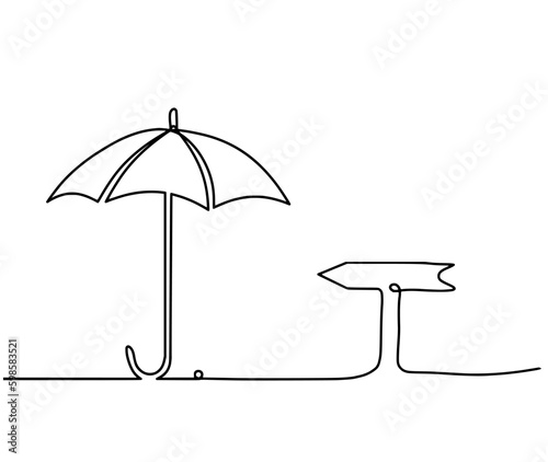 Abstract umbrella with direction as line drawing on white background