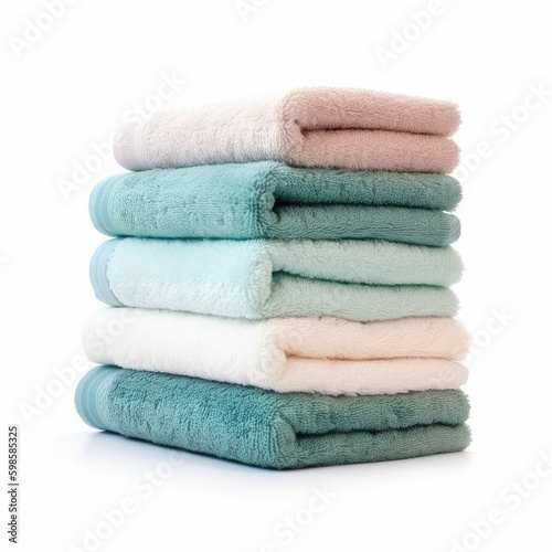  Stack of plush bathroom towels isolated on a white background, generative ai