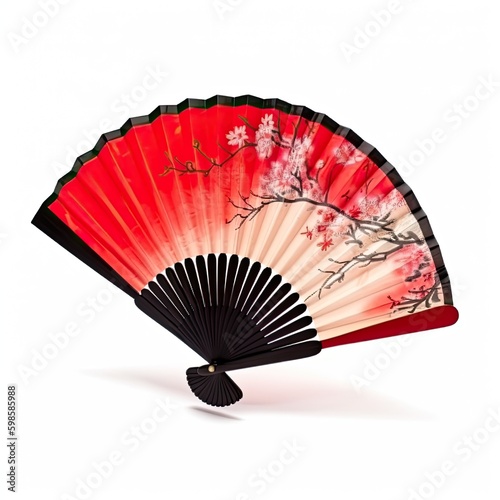  Traditional Japanese geisha fan isolated on a white background, generative ai
