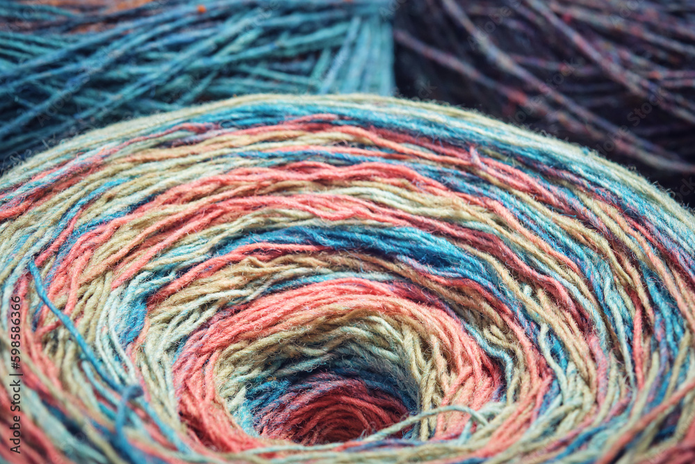 Colorful section-dyed wool yarn skein for knitting and crocheting