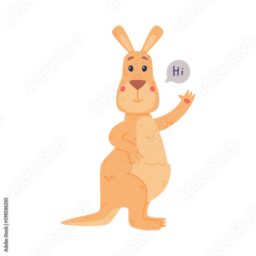 Funny Kangaroo Marsupial Animal Greeting Saying Hi Vector Illustration