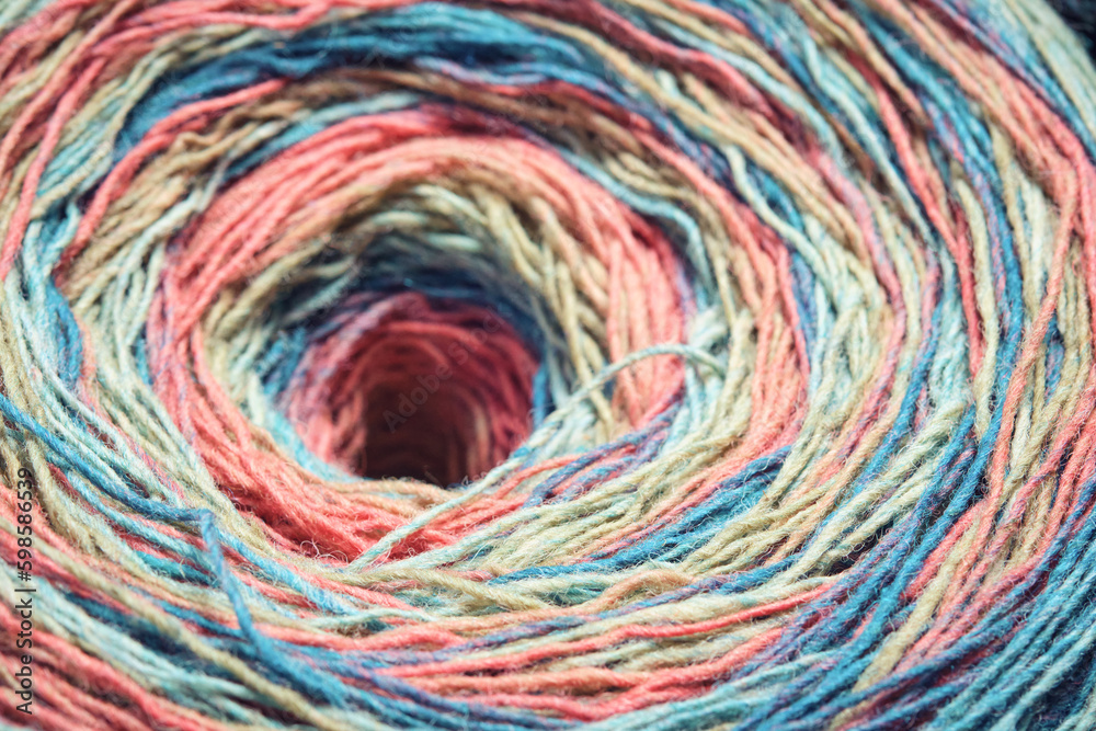 Colorful section-dyed wool yarn skein for knitting and crocheting