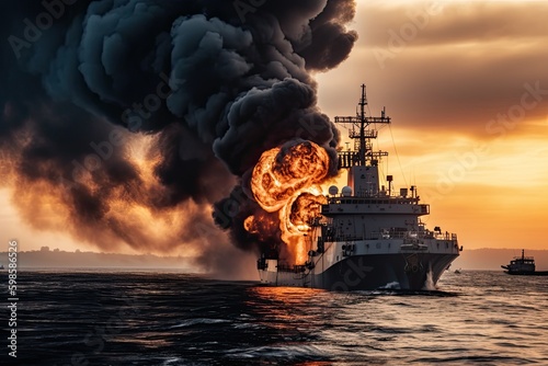 fire has broken out on a damaged military cruiser, posing a potential threat to the crew and the environment. Generative AI