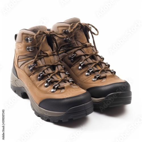  Men's waterproof hiking shoes with a rugged sole isolated on a white background, generative ai