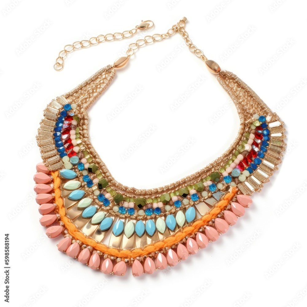 Women's statement necklace with a bib design isolated on a white background, generative ai Women's statement necklace with a bib design isolated on a white background, generative ai