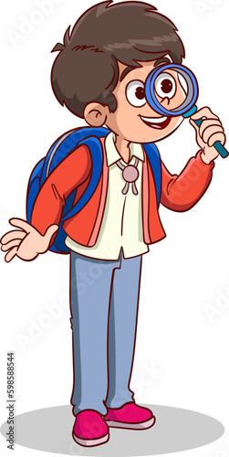 researcher cute little schoolboy cartoon vector