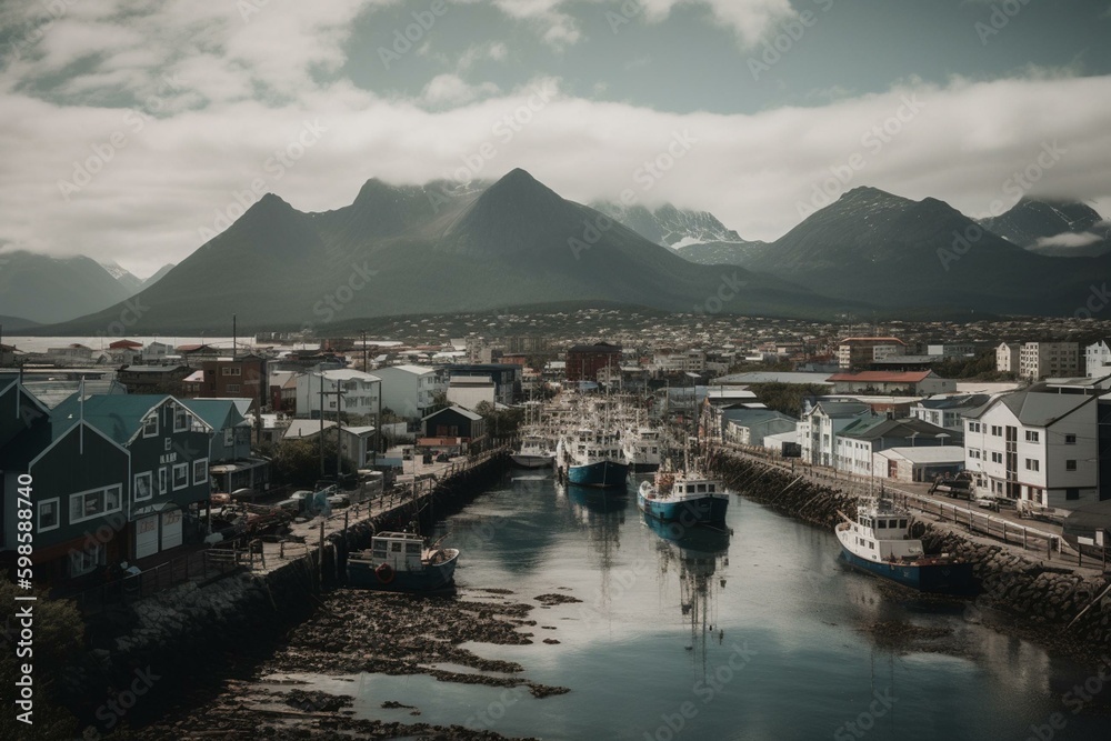 Pictures of Ushuaia city. Generative AI