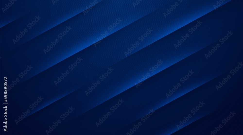 Dark blue abstract background with shiny blue diagonal lines and shadow decoration. Modern stripes lines texture. Futuristic technology concept. Vector illustration