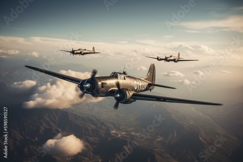In-flight WWII planes. Generative AI