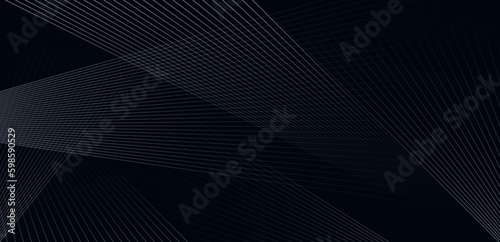 Abstract black background with grey diagonal lines. Modern dark stripes texture. Line art. Minimalist lines design. Suit for poster, cover, banner, backdrop, wallpaper, web, flyer. Vector Illustration