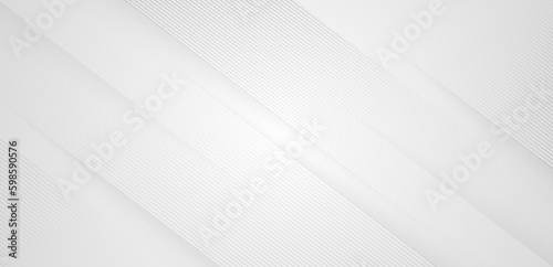Fototapeta Naklejka Na Ścianę i Meble -  White abstract background with diagonal lines pattern and shadow. Simple grey stripes texture. Modern futuristic concept. Suit for poster, cover, banner, brochure, business, corporate, website, flyer