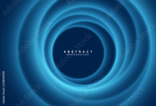 Dark blue abstract background with blurred blue glowing circles. Modern smooth blue shiny round design with copy space for your text. Futuristic technology concept. Vector illustration