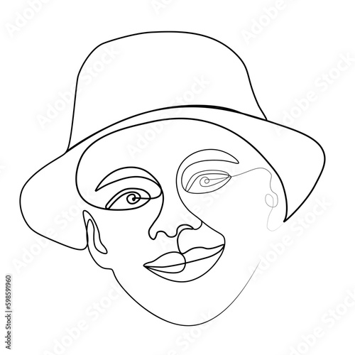 continuous drawing of a portrait of a man in a hat in one line.