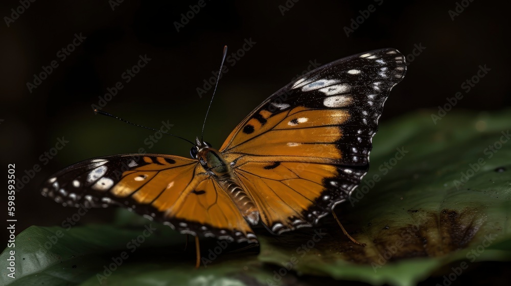 Tiger butterfly resting on a leaf. Generative AI Tiger butterfly resting on a leaf. Generative AI