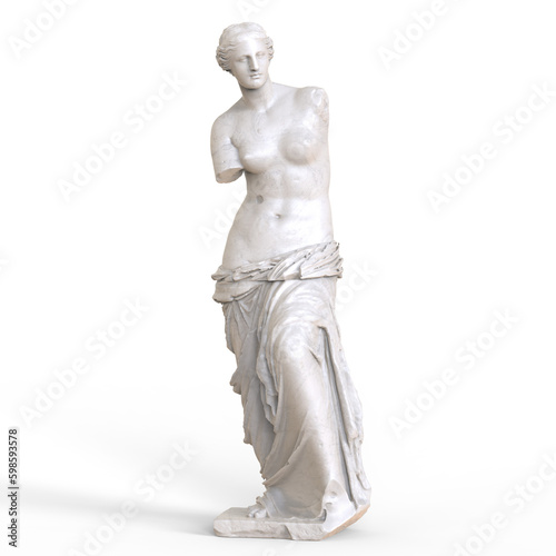 The Venus de Milo, an ancient Greek sculpture. 3D illustration of a Greek goddess. The Venus de Milo is a marble statue of the Hellenistic era, dates from around 100 BC photo