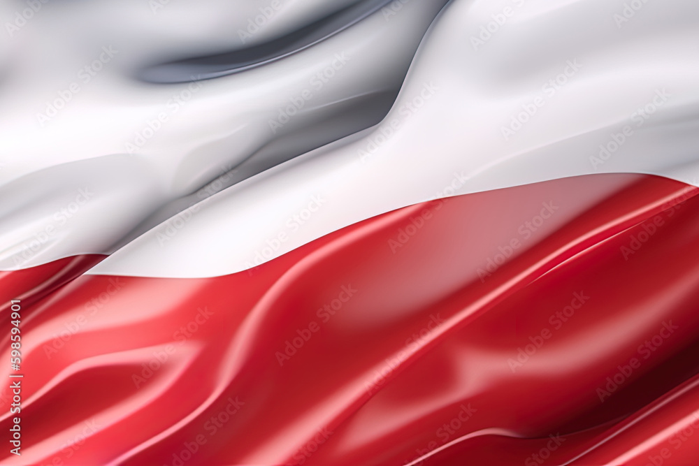 white and red background, waving the national flag of Poland, waved a highly detailed close-up. Created with Generative AI Technology