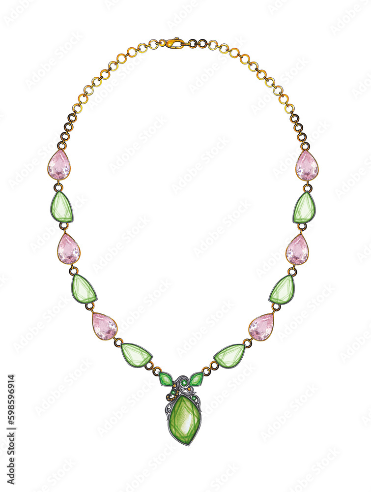 Jewelry design fancy gems modern art necklace. Hand drawing and painting on paper Jewelry design fancy gems modern art necklace. Hand drawing and painting on paper