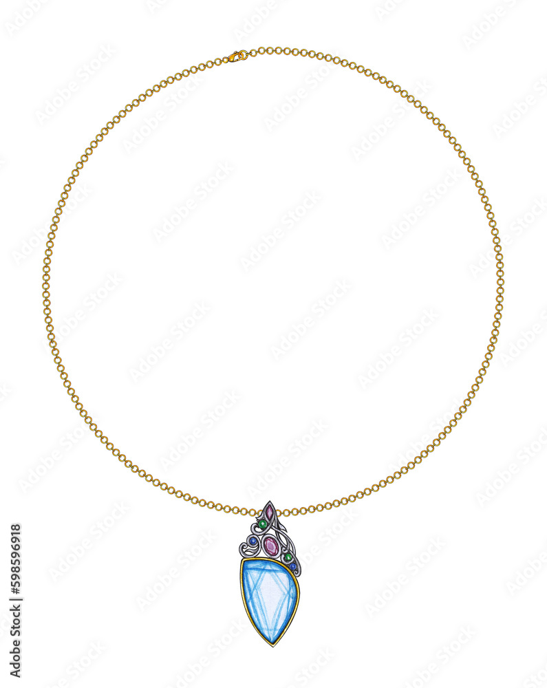 Jewelry design fancy gems modern art fashion necklace. Hand drawing and painting on paper Jewelry design fancy gems modern art fashion necklace. Hand drawing and painting on paper