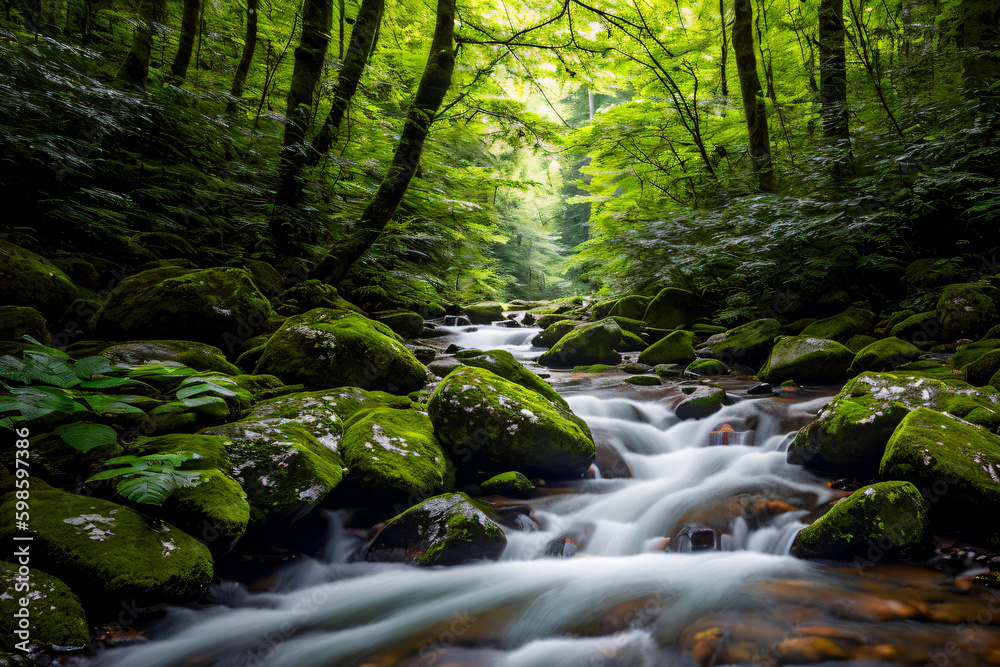 Obraz premium waterfall in the forest generative ai