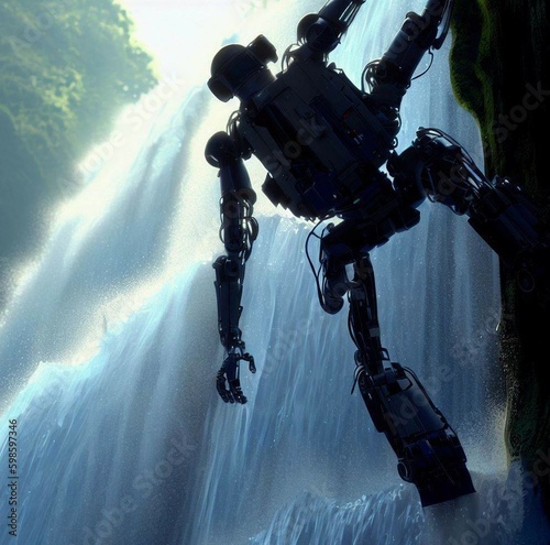 Robot Climbing Waterfall - Roboart photo