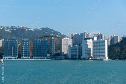 Panorama of Chinese sea coast near Hong Kong. View from the sea side. © Mariusz