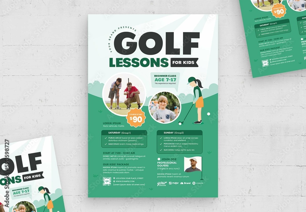 Kids golf lessons flyer template stock template adobe stock