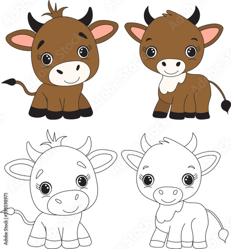 Fototapeta Naklejka Na Ścianę i Meble -  bull, calf childrens coloring book isolated vector