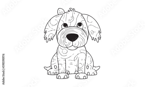 A Cute pappy dog black and white sketch for children. Coloring pages art for little kids. Dog Logo. Vectors