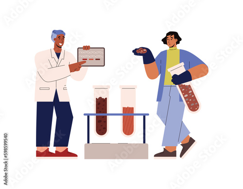 Scientists analyzing soil samples flat cartoon vector illustration isolated.