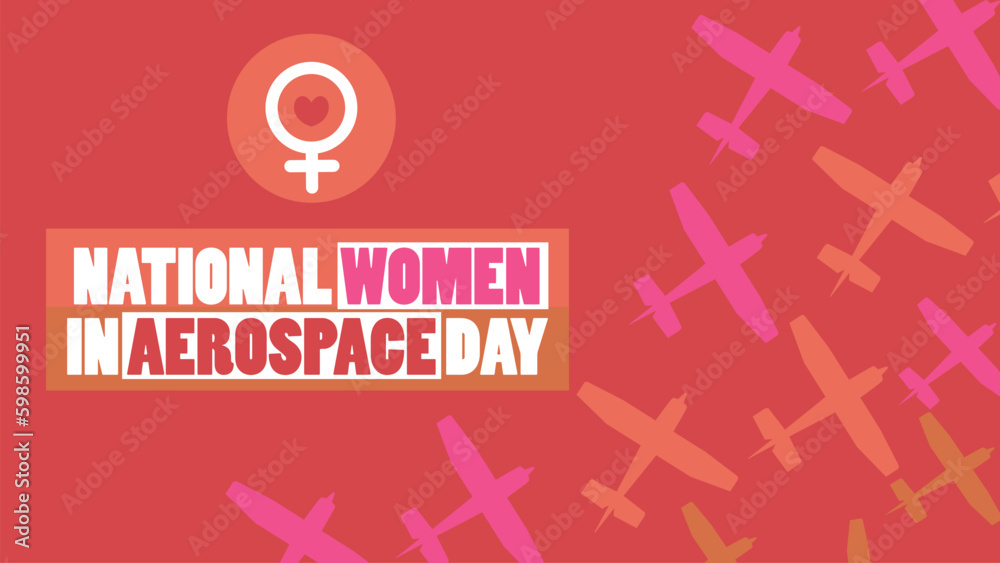 National Women in Aerospace Day vector banner design with aeroplane or